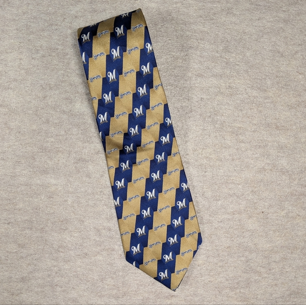 MLB Milwaukee Brewers Baseball Silk Tie Navy Blue and Gold Standard